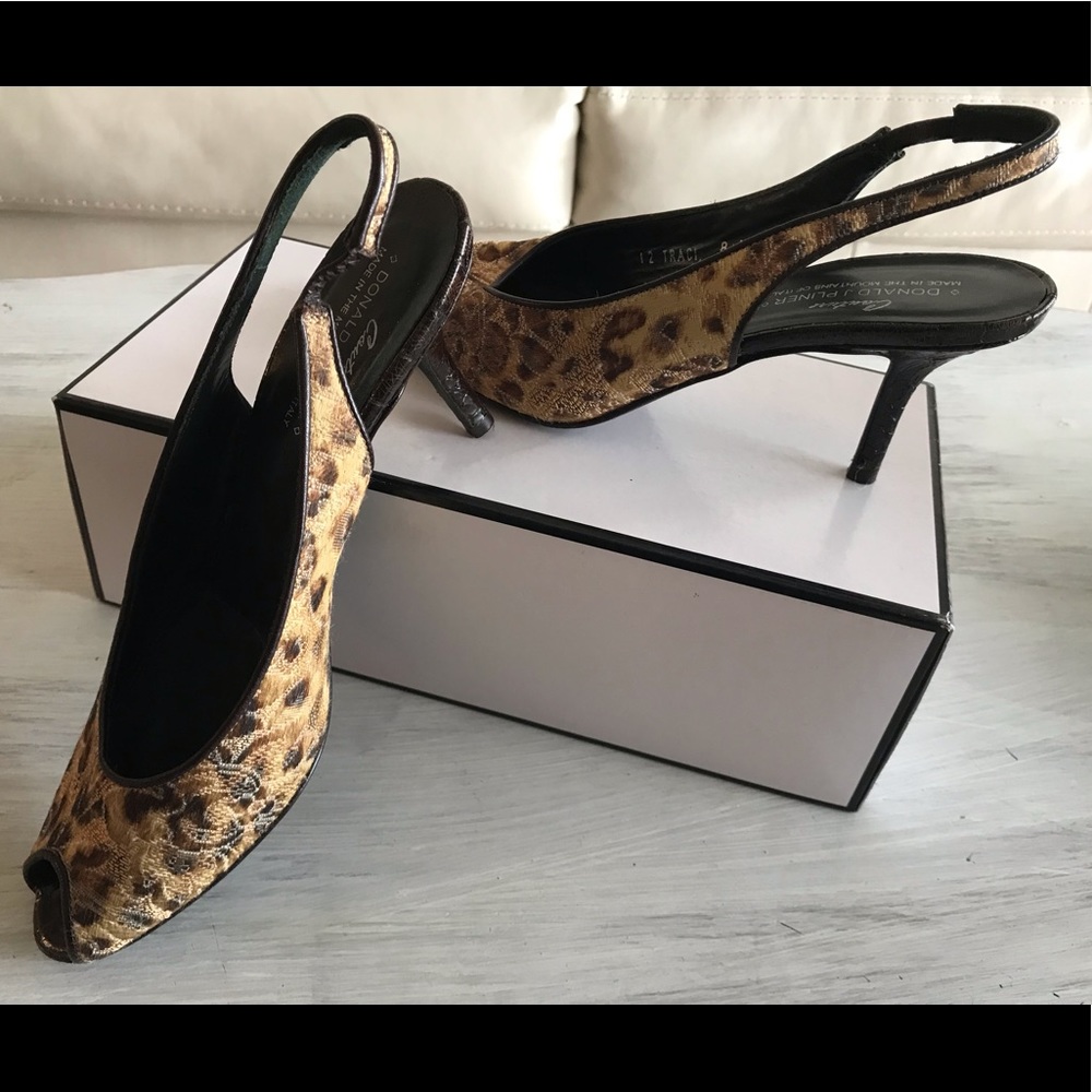 Donald J Pliner Leopard Peep Toe Sling Back Heels